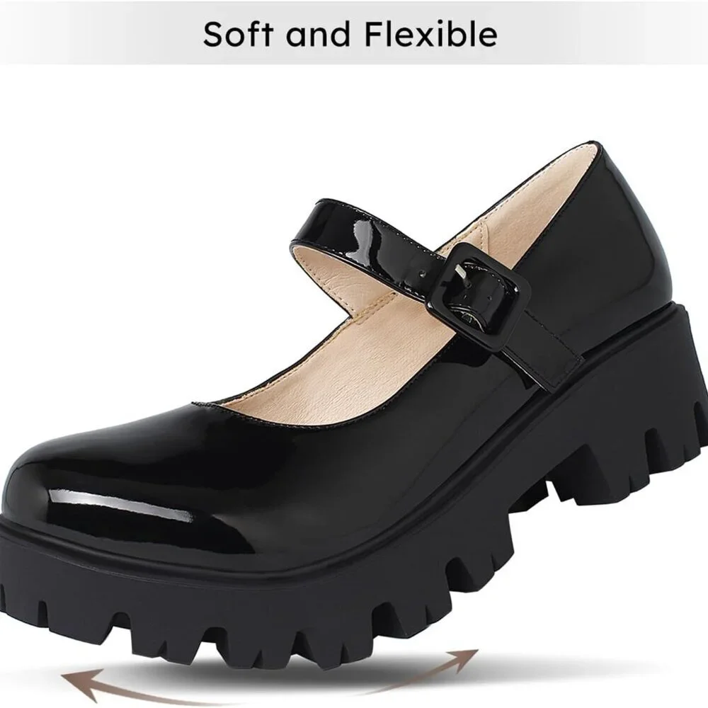Women Chunky Mary Jane Platform Shoes Patent Leather Rubber Sole Size 6 - Picture 3 of 7